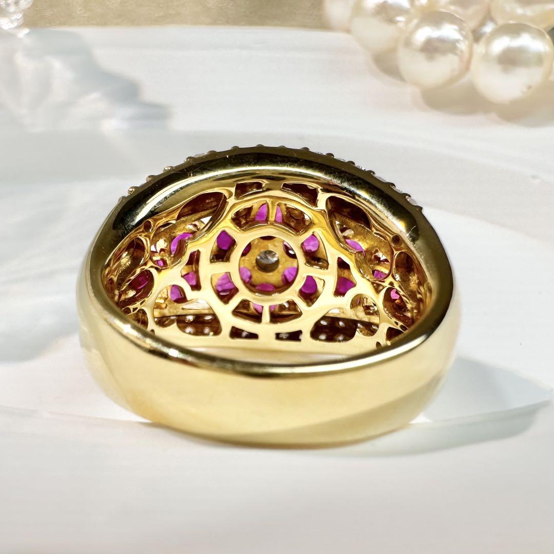 【K18】ルビー 2.33ct リング ダイヤ 花束
