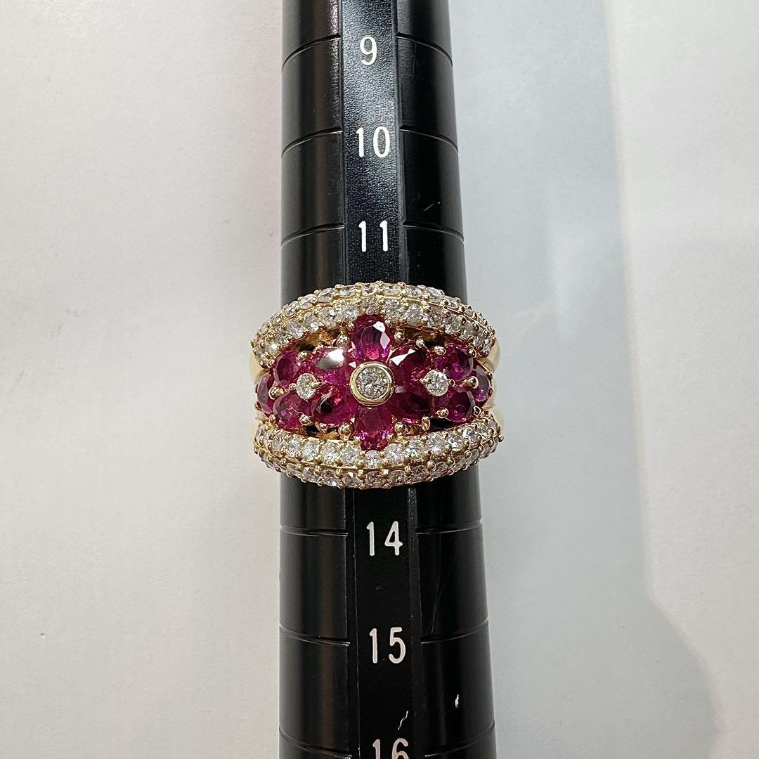 【K18】ルビー 2.33ct リング ダイヤ 花束