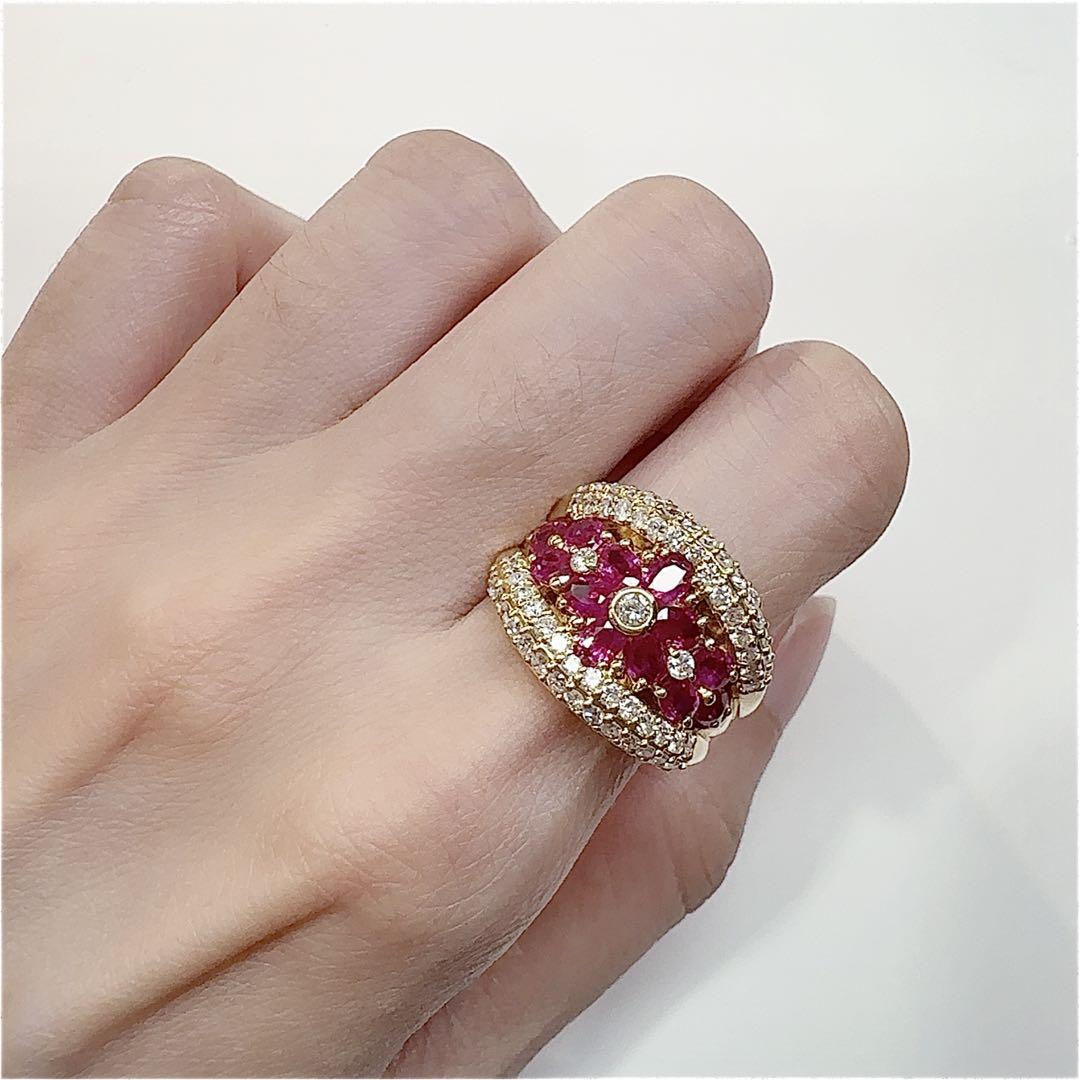 【K18】ルビー 2.33ct リング ダイヤ 花束