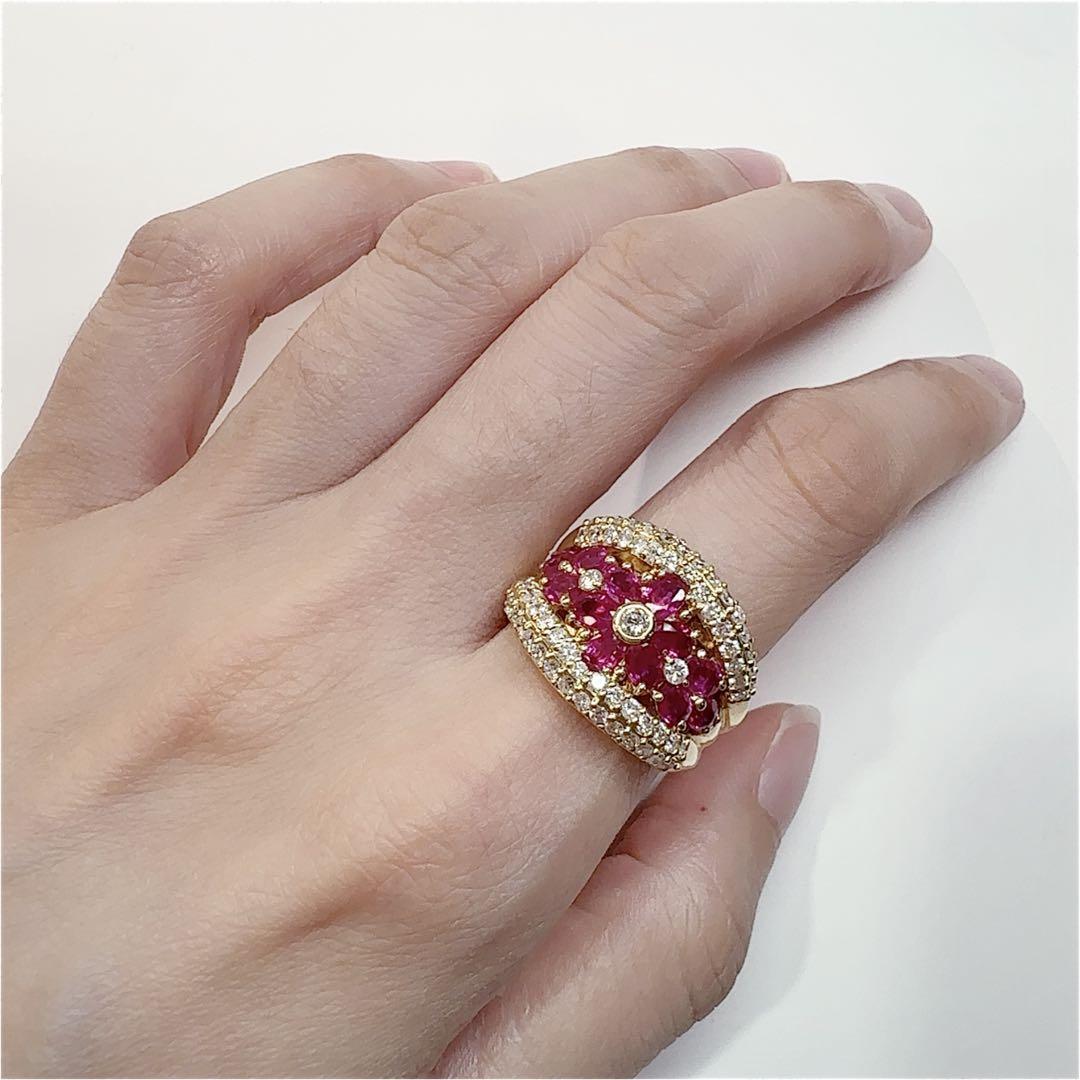 【K18】ルビー 2.33ct リング ダイヤ 花束