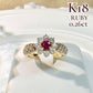 【K18】ルビー リング 0.26ct フラワー デザイン ダイヤ
