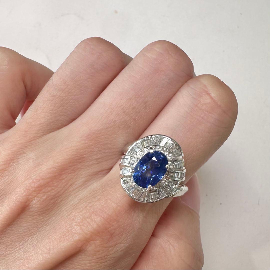 PT900 サファイア 2.19ct ダイヤモンド デザインリング 鑑別書