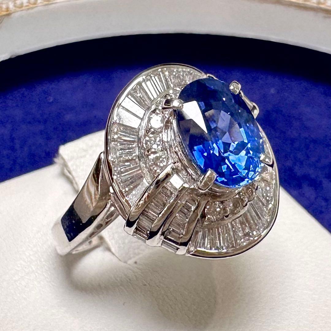 PT900 サファイア 2.19ct ダイヤモンド デザインリング 鑑別書