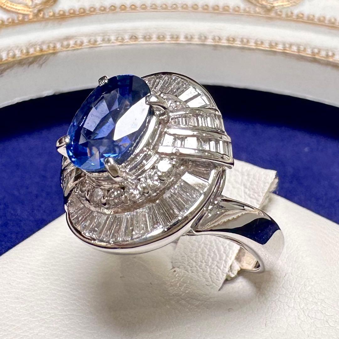 PT900 サファイア 2.19ct ダイヤモンド デザインリング 鑑別書