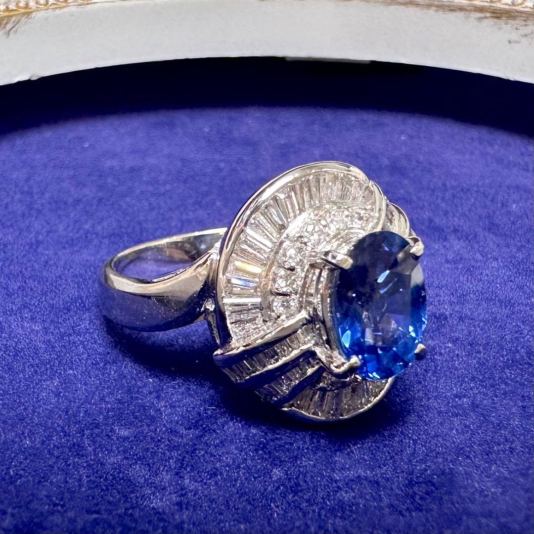 PT900 サファイア 2.19ct ダイヤモンド デザインリング 鑑別書