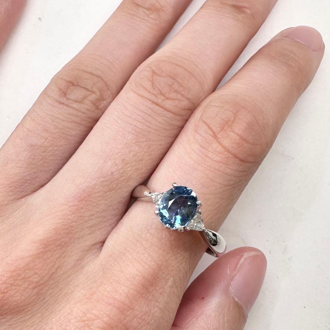 PT900 アクアマリン 1.25ct ダイヤモンドリング 昭和レトロ