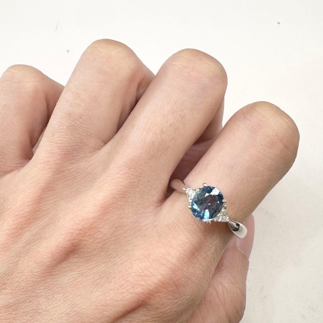 PT900 アクアマリン 1.25ct ダイヤモンドリング 昭和レトロ
