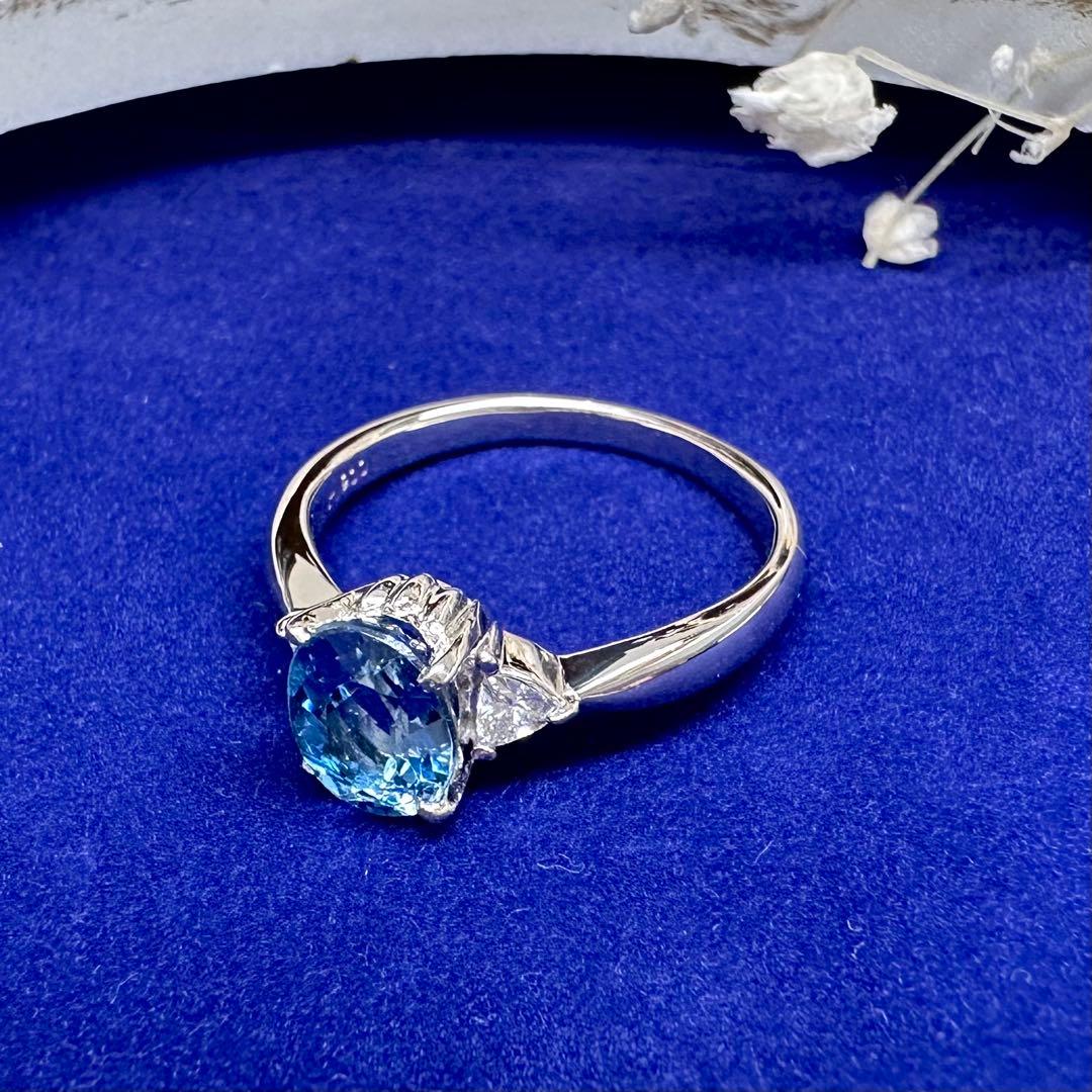 PT900 アクアマリン 1.25ct ダイヤモンドリング 昭和レトロ