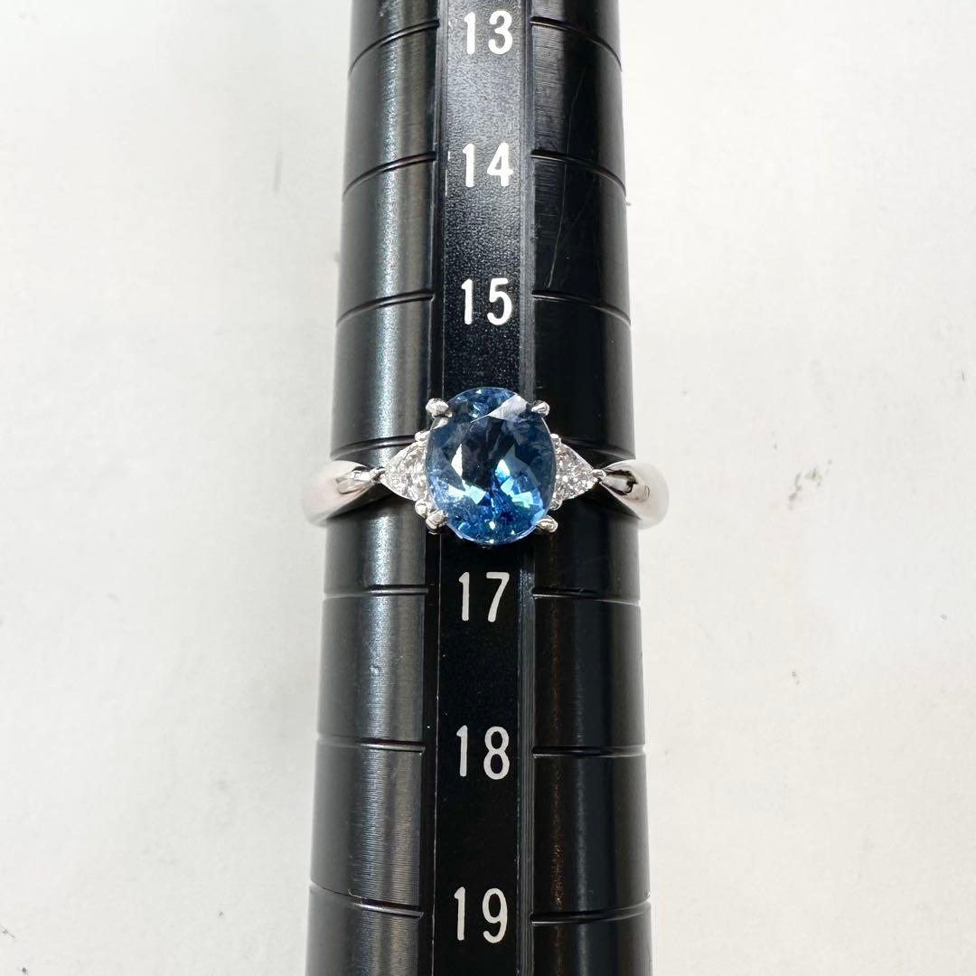 PT900 アクアマリン 1.25ct ダイヤモンドリング 昭和レトロ