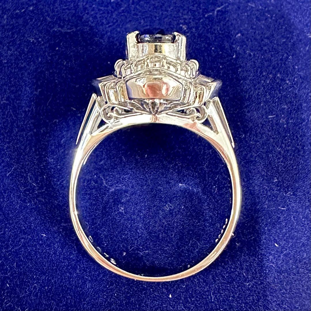 PT900 サファイア 1.35ct バゲットダイヤ 取り巻きリング