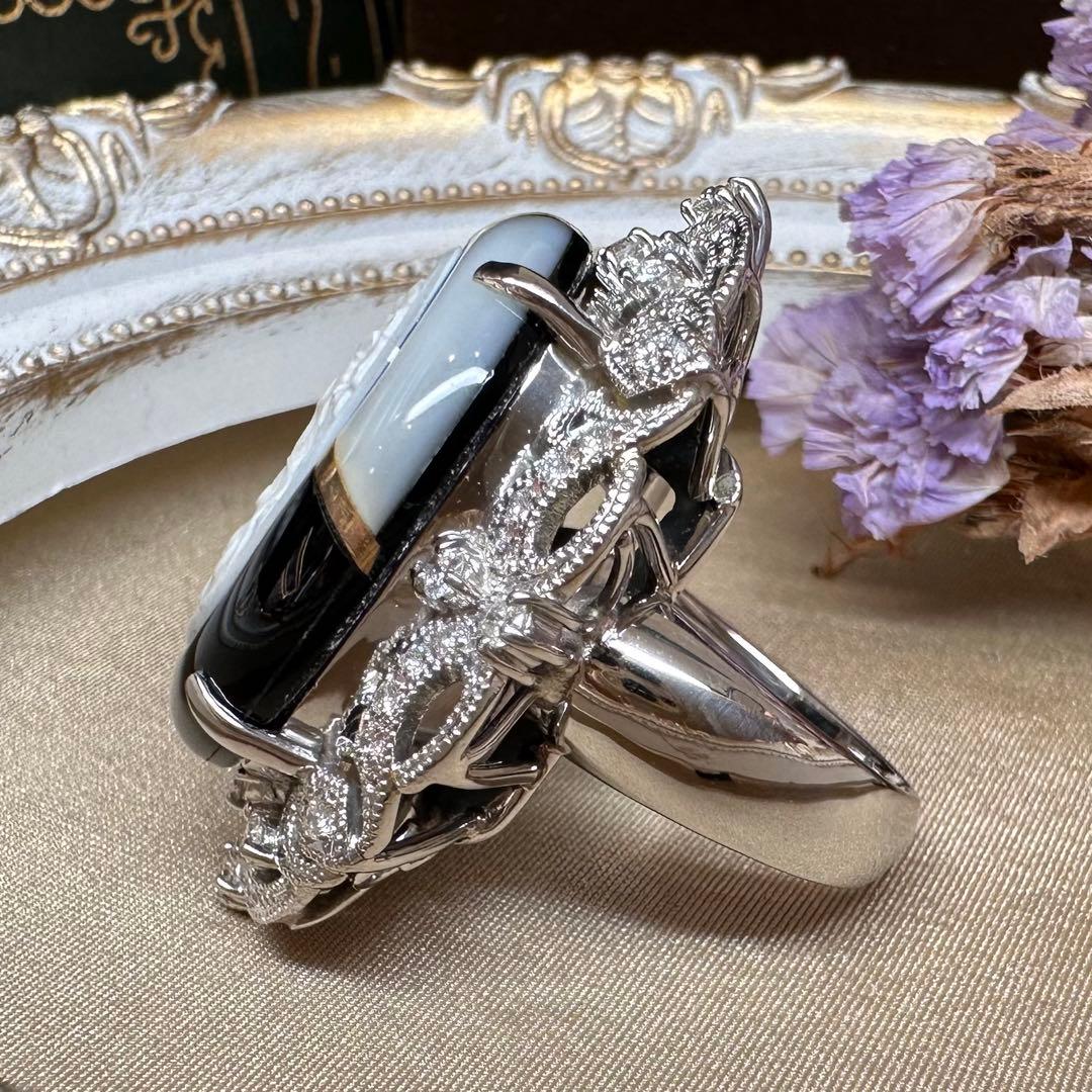 PT900 カメオ24.0ct ダイヤモンドリング カメオ 指輪 レディース