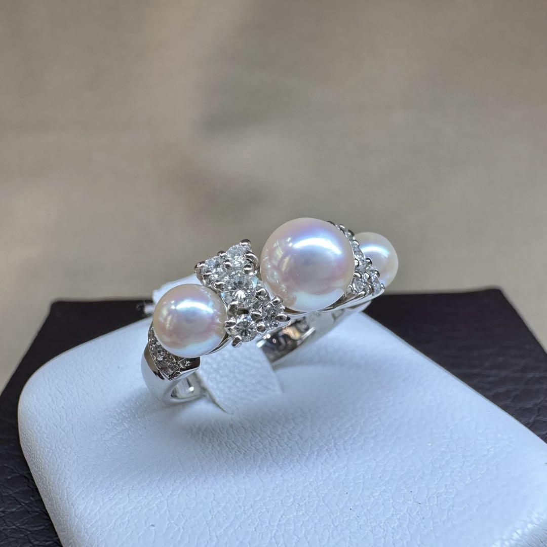 【美品】PT900 パールリング 5.0〜6.5mm真珠 ダイヤモンド付き