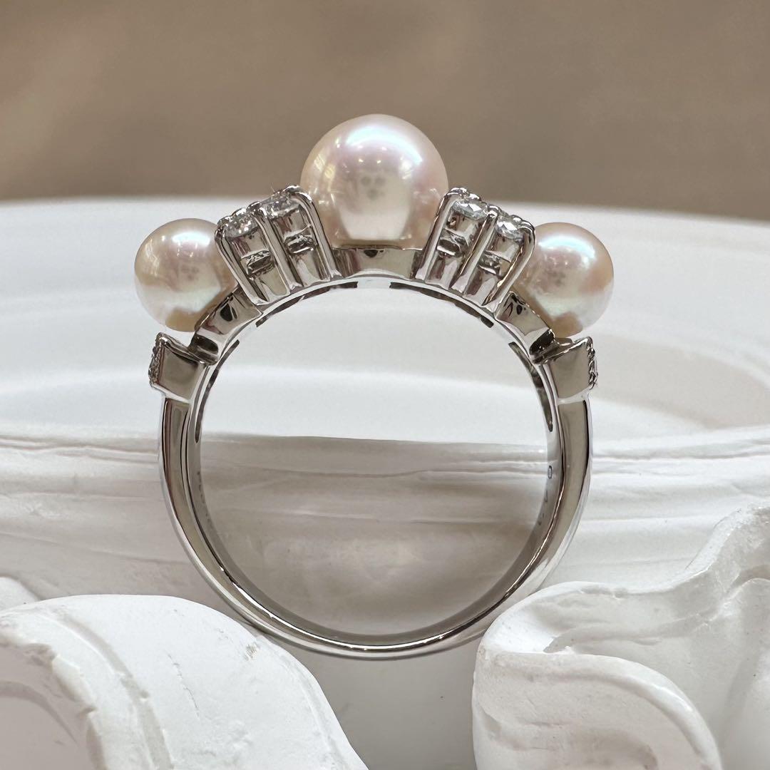 【美品】PT900 パールリング 5.0〜6.5mm真珠 ダイヤモンド付き