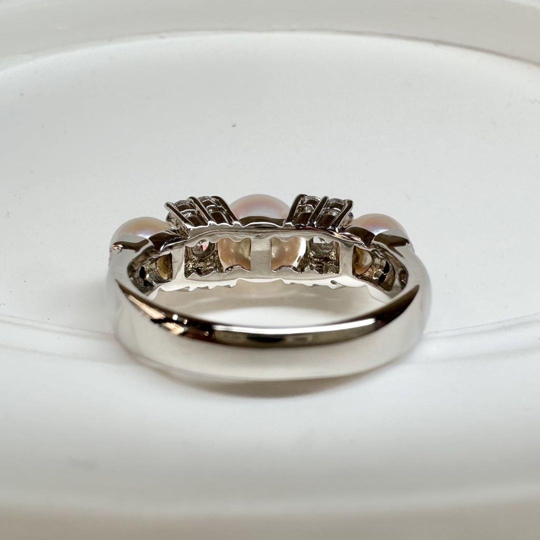 【美品】PT900 パールリング 5.0〜6.5mm真珠 ダイヤモンド付き