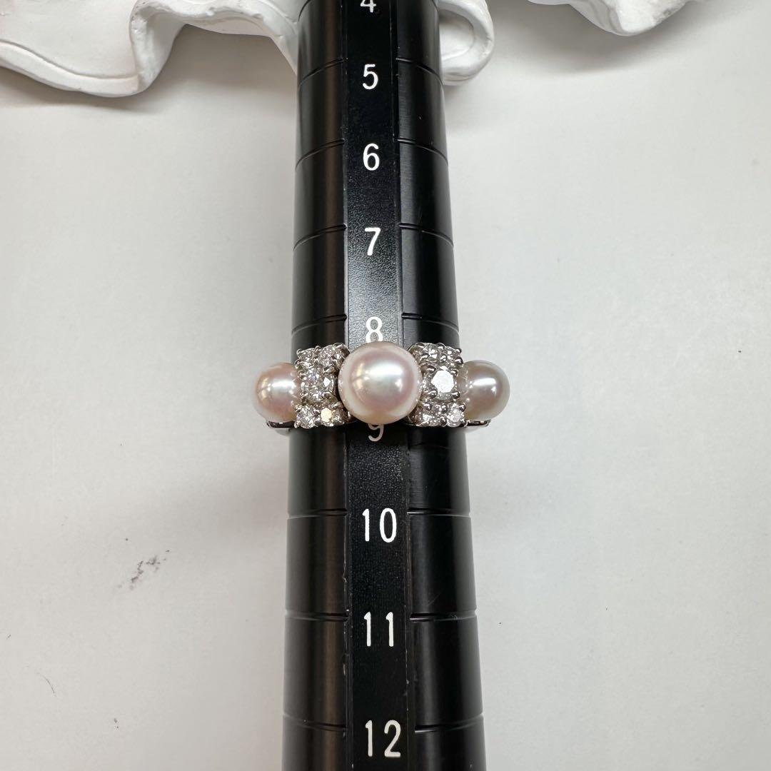 【美品】PT900 パールリング 5.0〜6.5mm真珠 ダイヤモンド付き