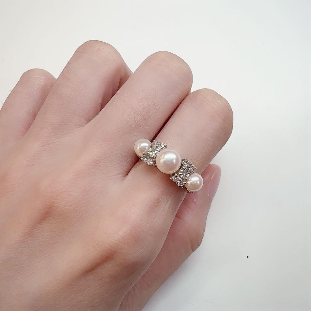 【美品】PT900 パールリング 5.0〜6.5mm真珠 ダイヤモンド付き