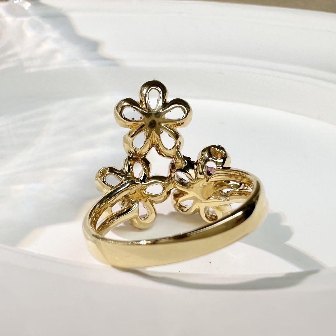 【K18】ピンクサファイア 0.93ctリング フラワーリング ダイヤ