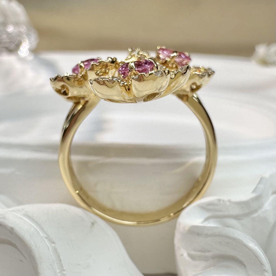 【K18】ピンクサファイア 0.93ctリング フラワーリング ダイヤ