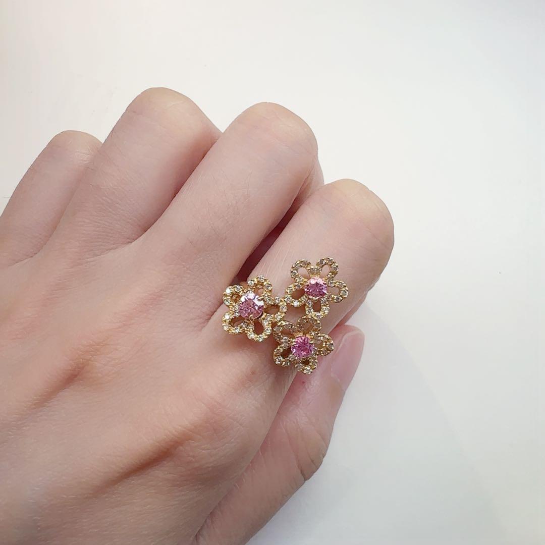 【K18】ピンクサファイア 0.93ctリング フラワーリング ダイヤ