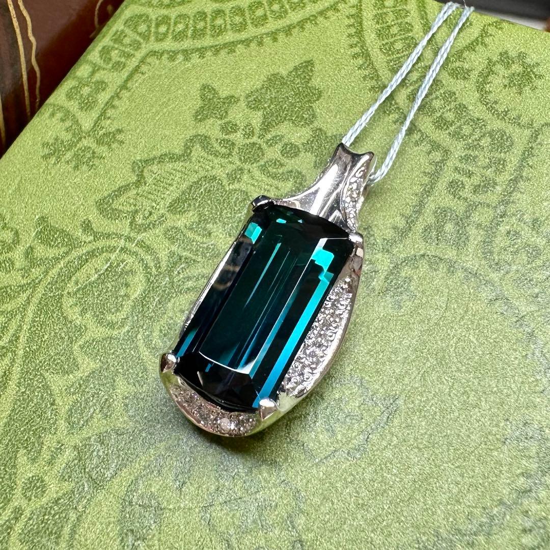 【専用】PT900 ブルーグリーントルマリン 6.44ct ダイヤモンド ペンダント