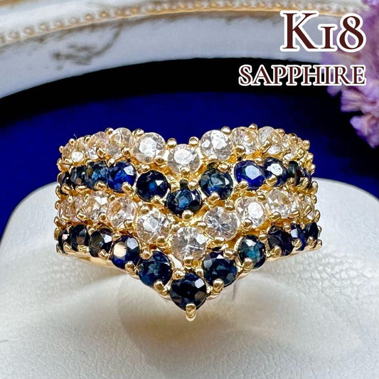 【K18】サファイア ダイヤモンド リング