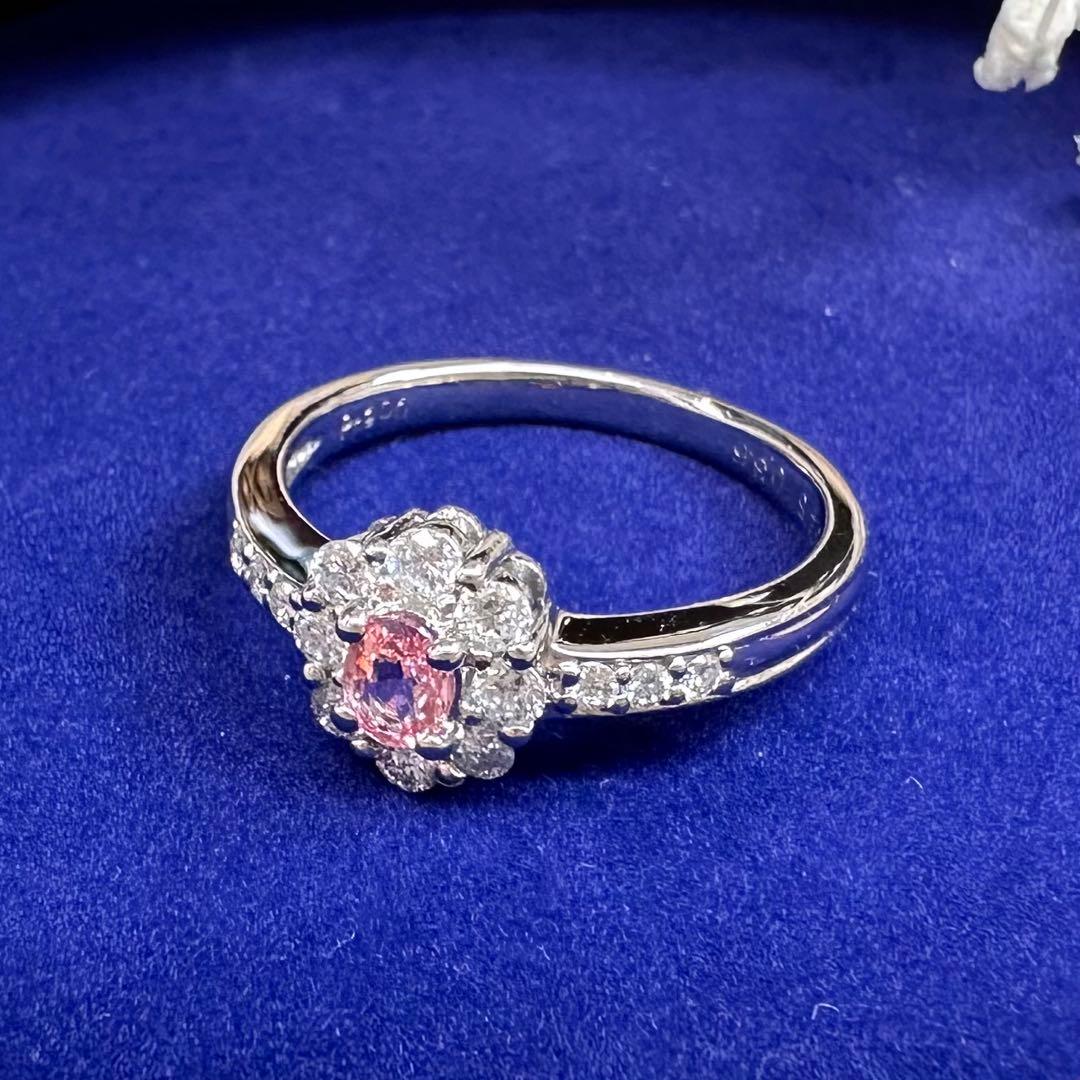 【美品】PT900 パパラチアサファイア 0.225ct リング