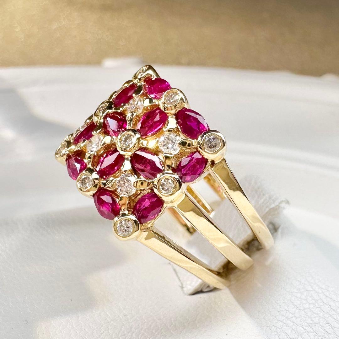 【K18】ルビー 2.18ct パヴェリング ワイドデザイン