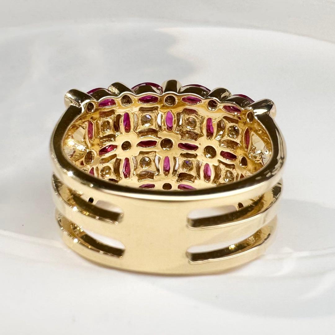 【K18】ルビー 2.18ct パヴェリング ワイドデザイン