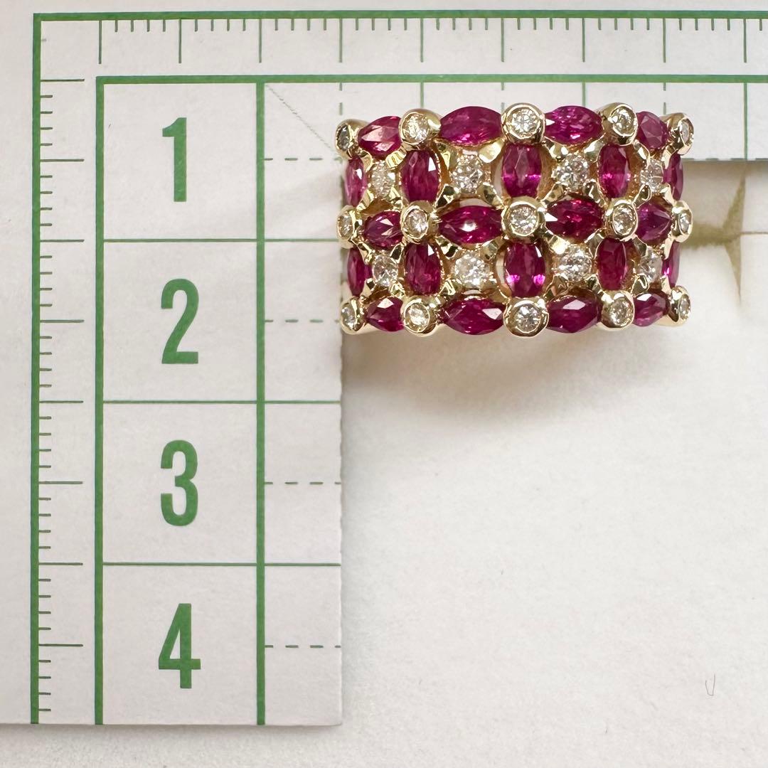 【K18】ルビー 2.18ct パヴェリング ワイドデザイン