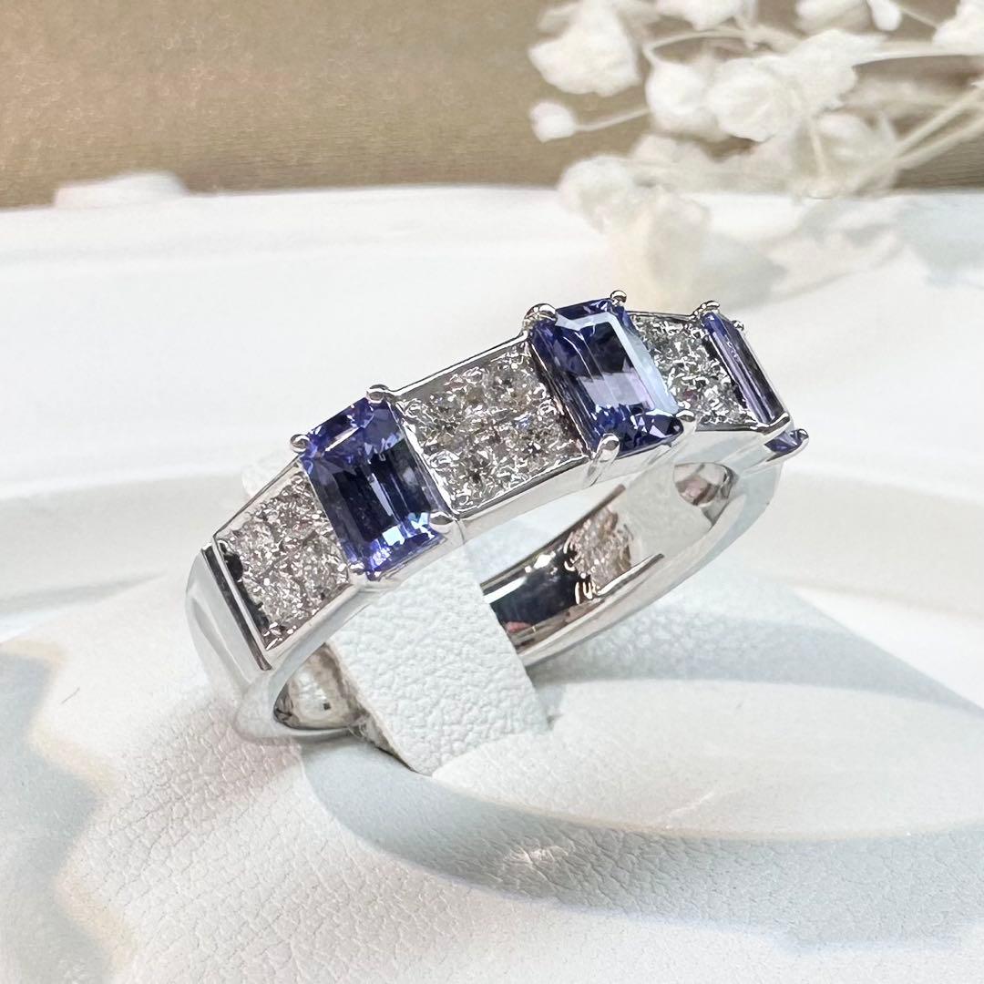 【K18WG】サファイア 1.15ct ダイヤ バゲットカット リング