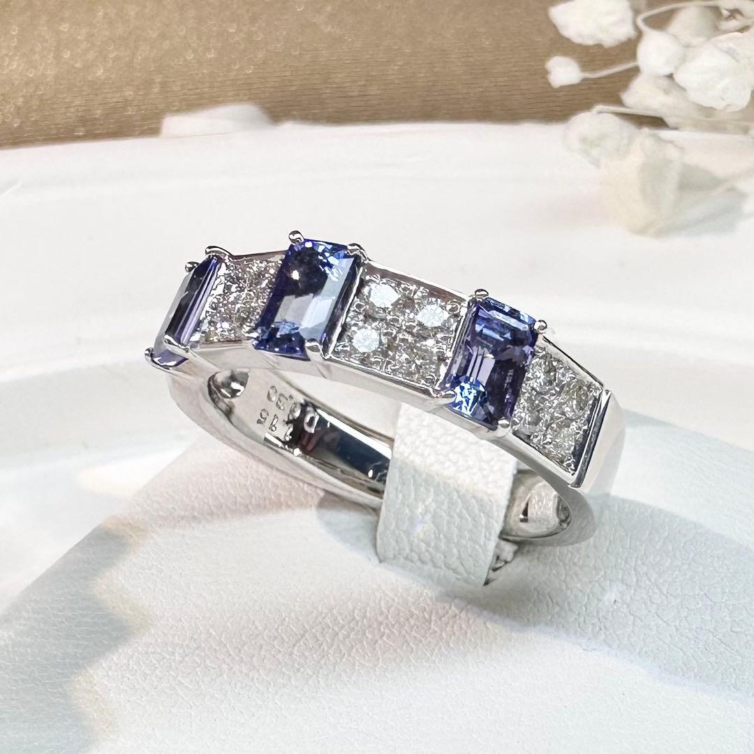 【K18WG】サファイア 1.15ct ダイヤ バゲットカット リング