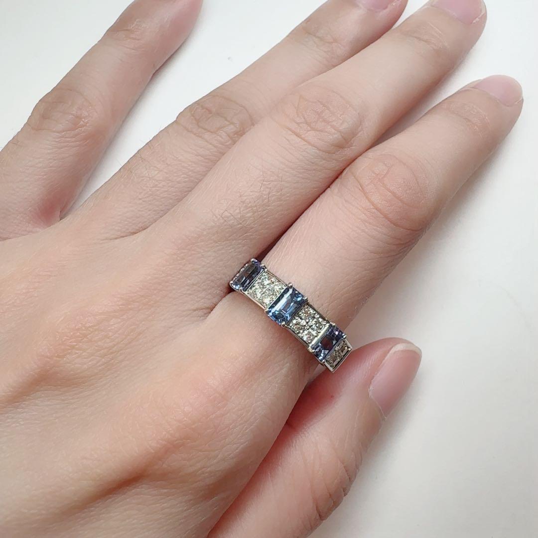 【K18WG】サファイア 1.15ct ダイヤ バゲットカット リング