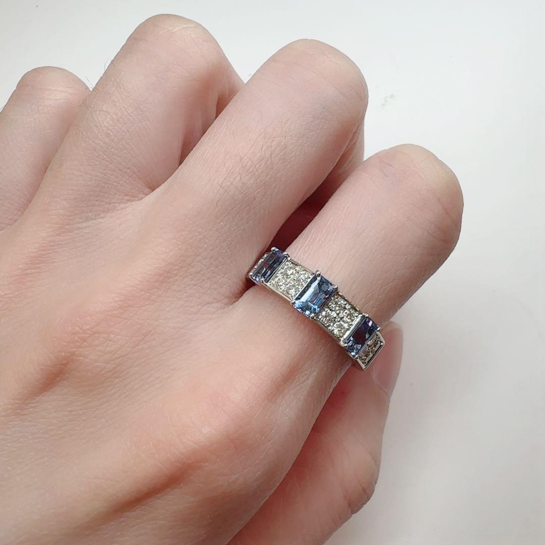 【K18WG】サファイア 1.15ct ダイヤ バゲットカット リング