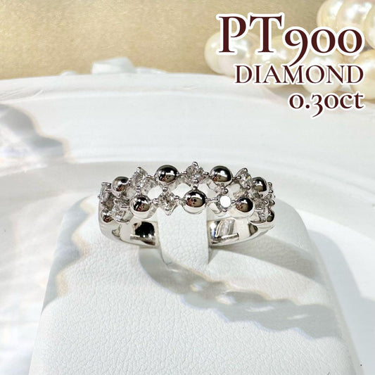 【美品】PT900 ダイヤモン0.30ctリング 立体デザインが