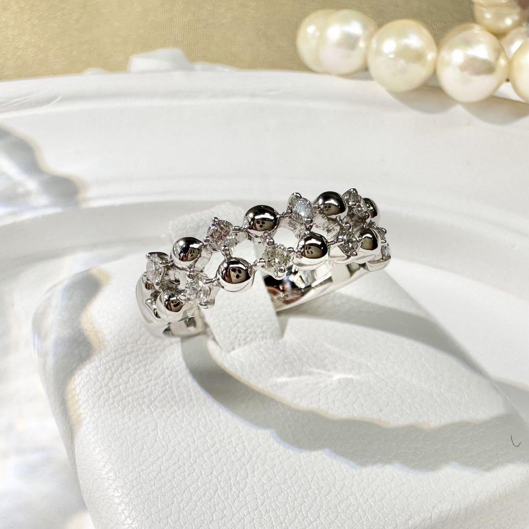 【美品】PT900 ダイヤモン0.30ctリング 立体デザインが