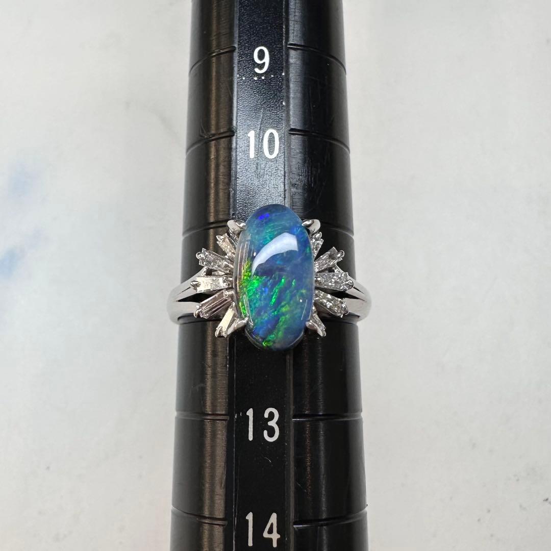 PT900 ブラックオパール1.58ct ダイヤモンドリング 遊色効果