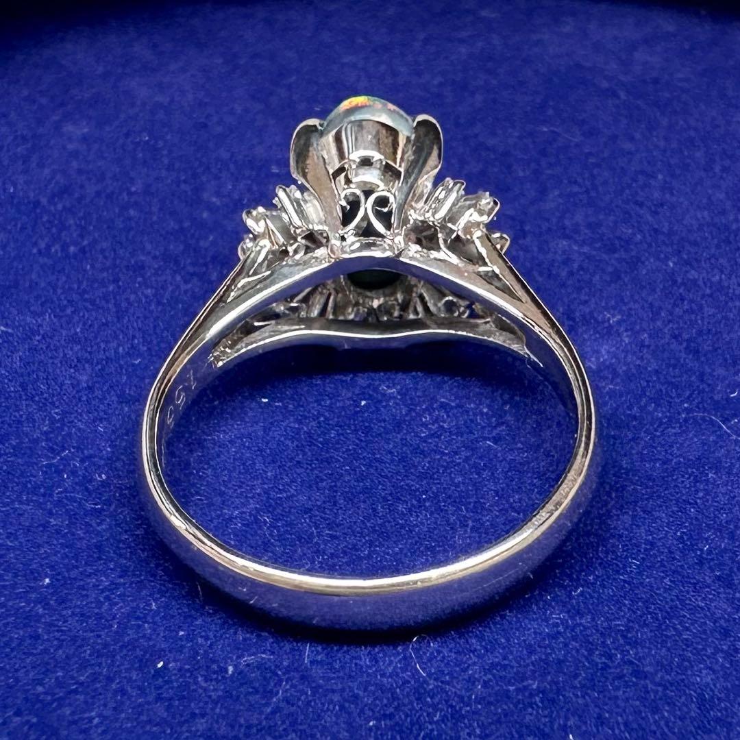 PT900 ブラックオパール1.58ct ダイヤモンドリング 遊色効果