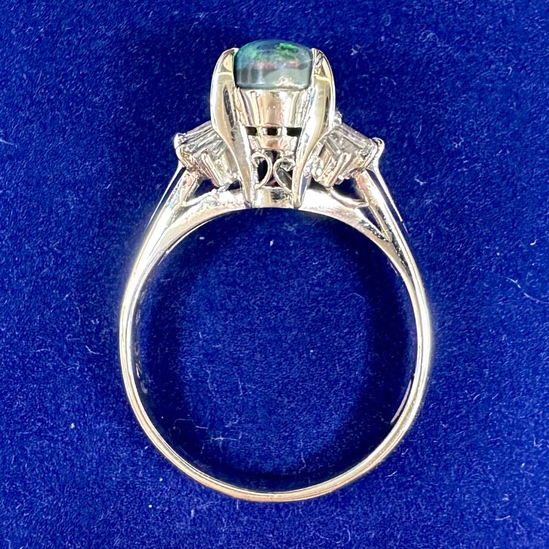 PT900 ブラックオパール1.58ct ダイヤモンドリング 遊色効果