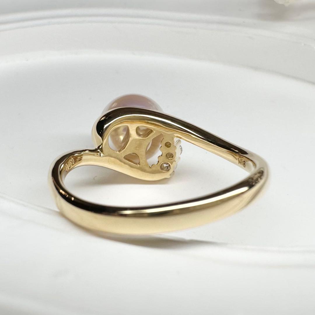 【K18】アコヤ真珠 リング 0.9mm ダイヤ付 上品なデザイン