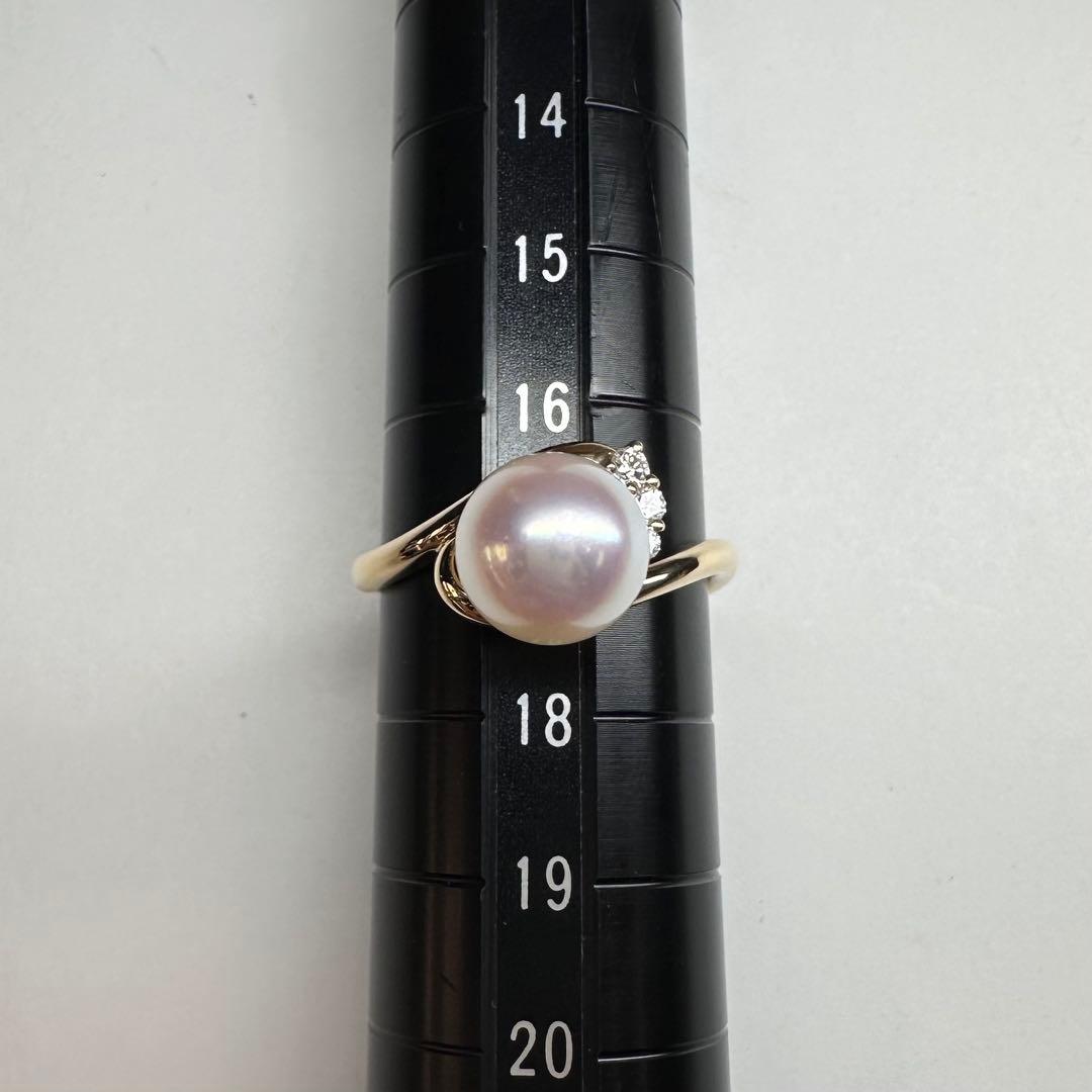 【K18】アコヤ真珠 リング 0.9mm ダイヤ付 上品なデザイン