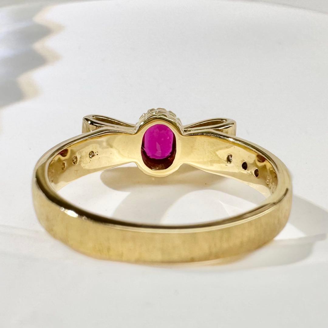 【K18】ルビー 0.46ct リボンデザイン ダイヤ リング