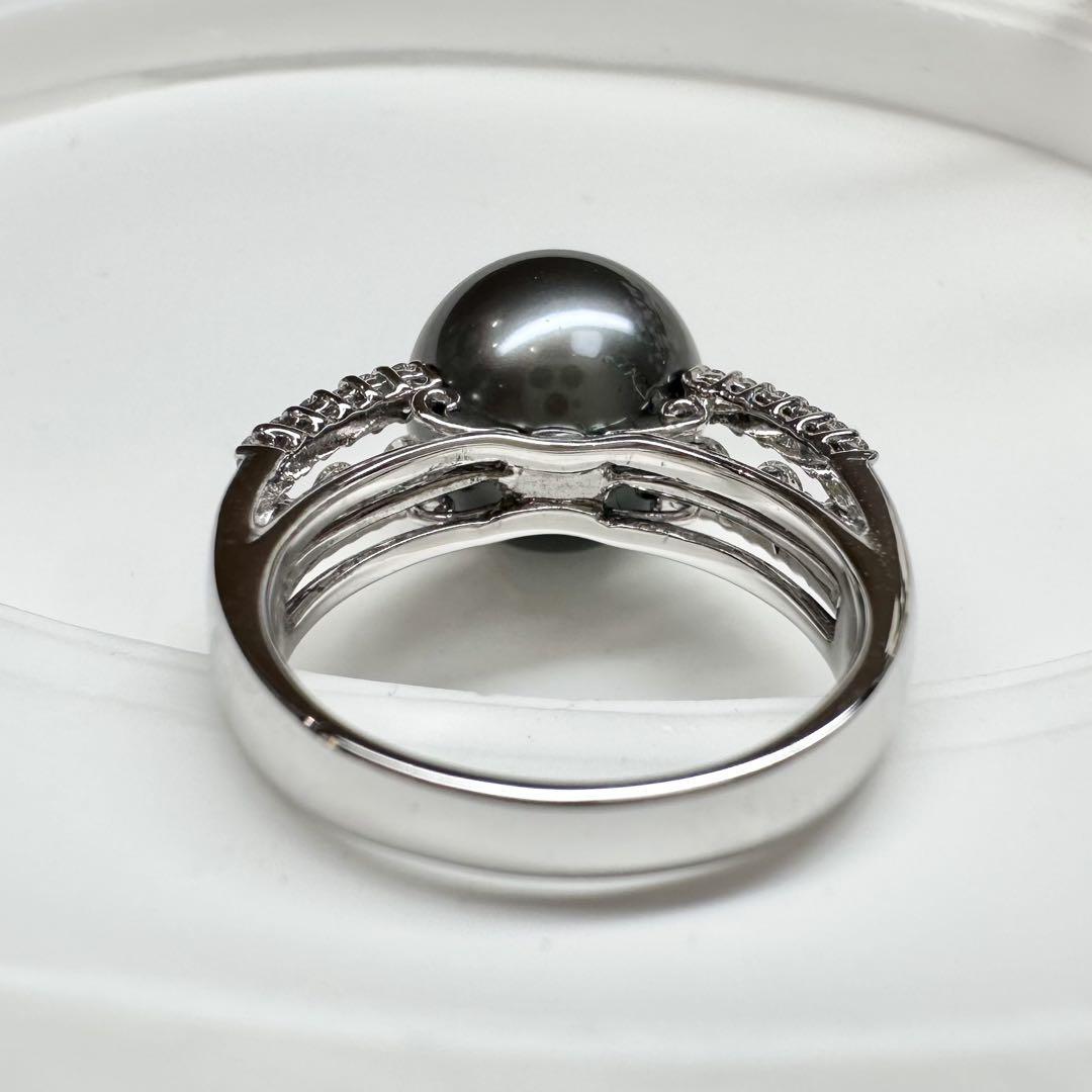 【K18】黒蝶パール 11.5mm リング ダイヤ付き