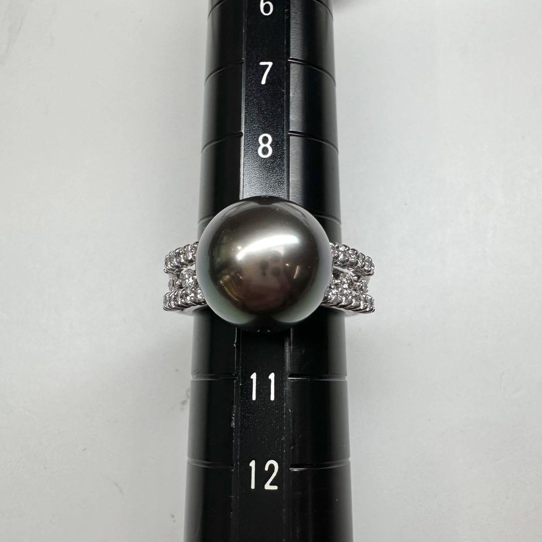 【K18】黒蝶パール 11.5mm リング ダイヤ付き