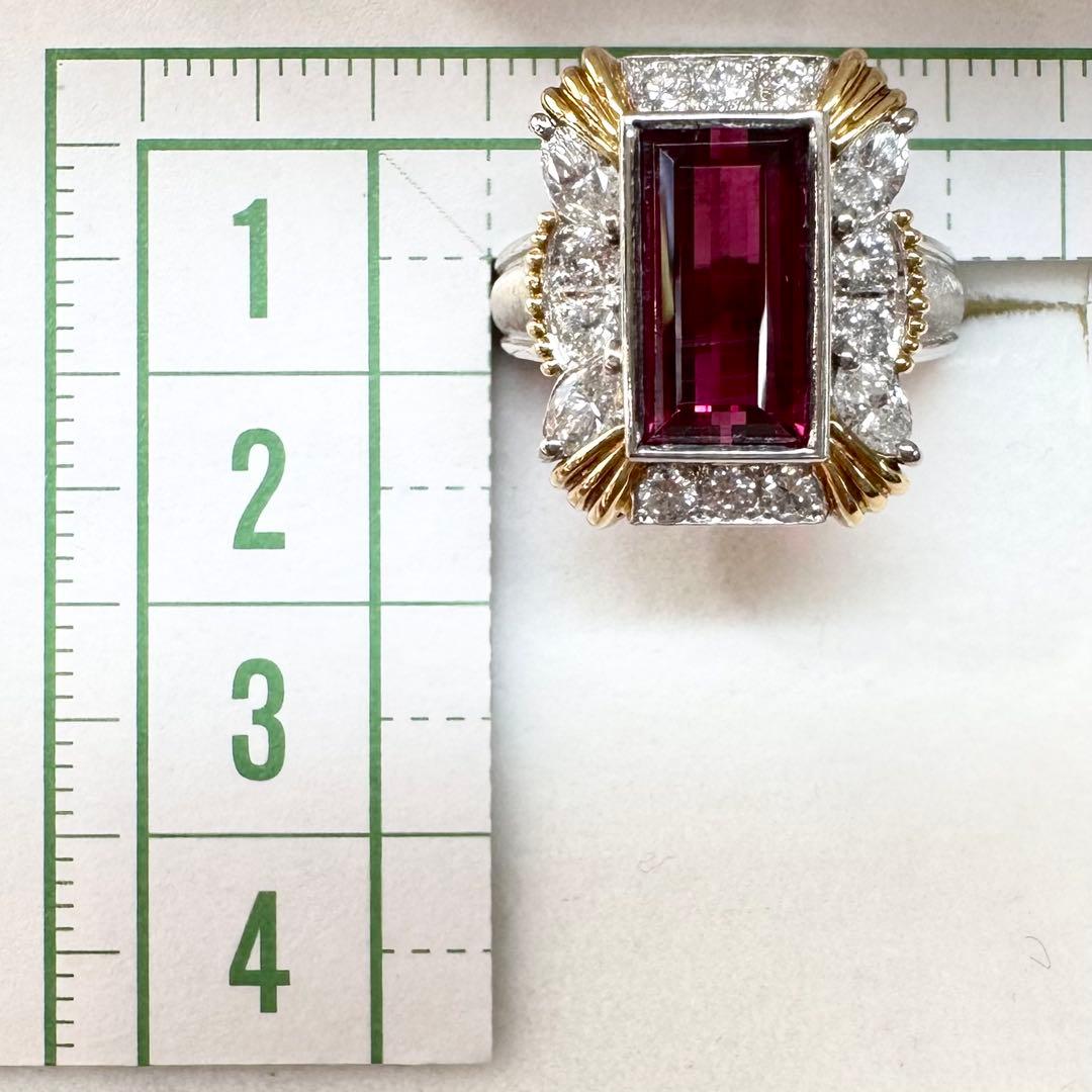 PT900 K18 ルベライト 3.49ct ダイヤモンドリング 昭和レトロ