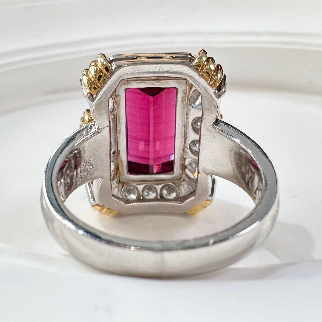 PT900 K18 ルベライト 3.49ct ダイヤモンドリング 昭和レトロ