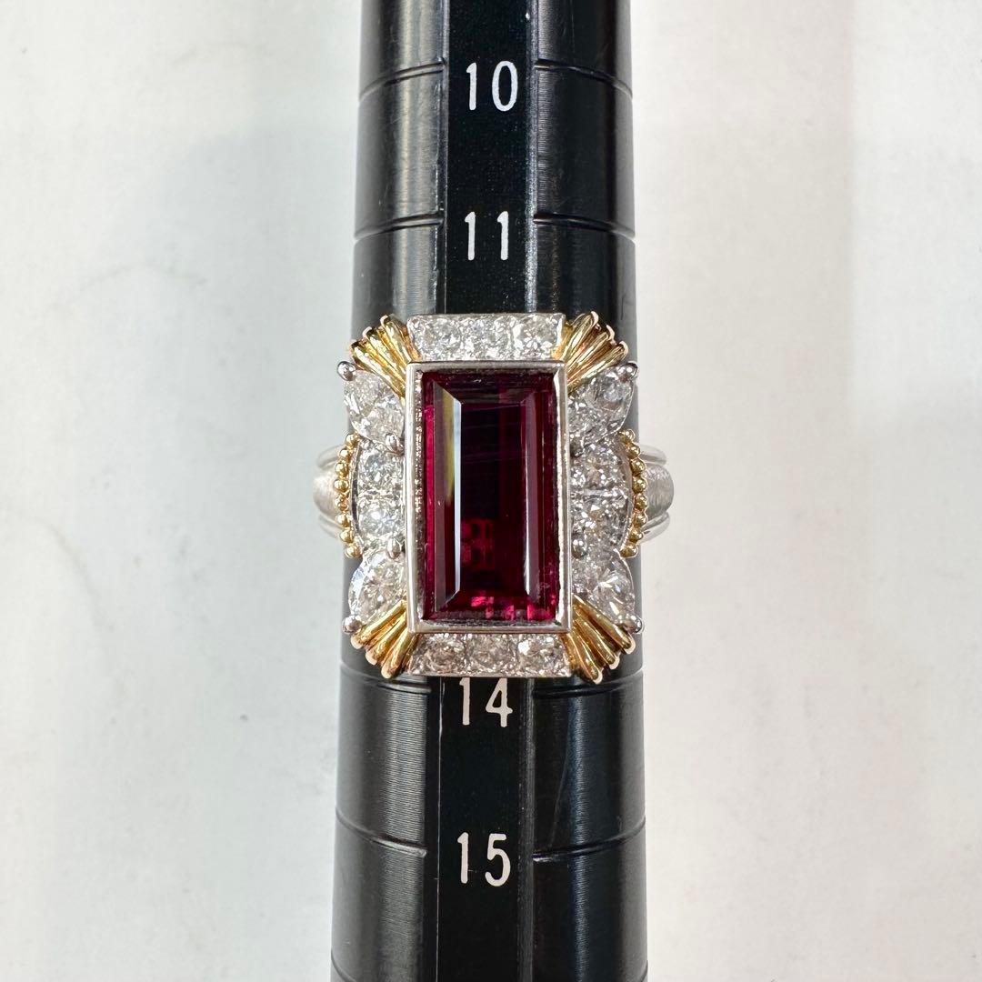 PT900 K18 ルベライト 3.49ct ダイヤモンドリング 昭和レトロ