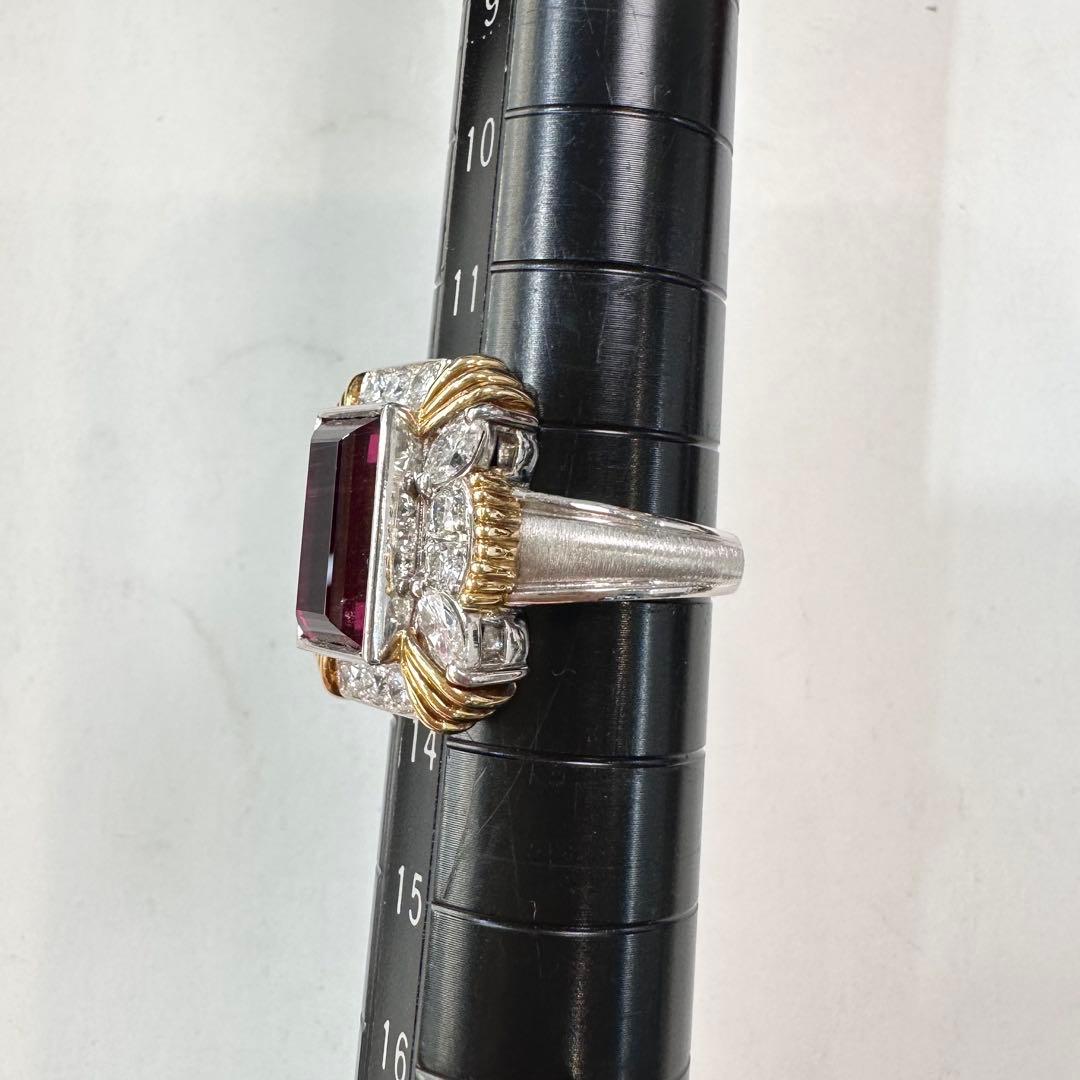 PT900 K18 ルベライト 3.49ct ダイヤモンドリング 昭和レトロ