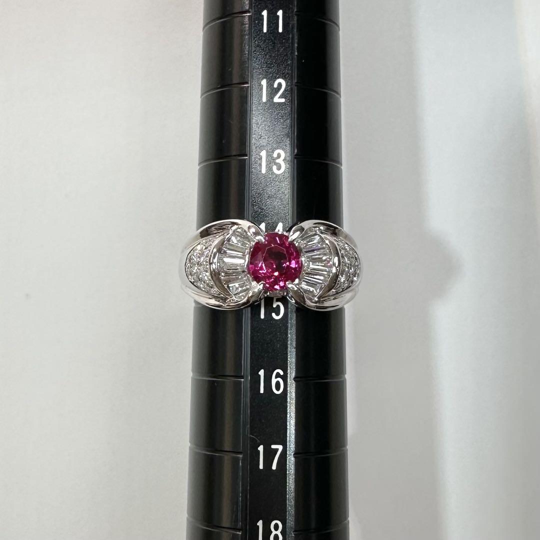 【美品】Pt900 ミャンマー産 ルビー 1.05ct ダイヤリングGIA付