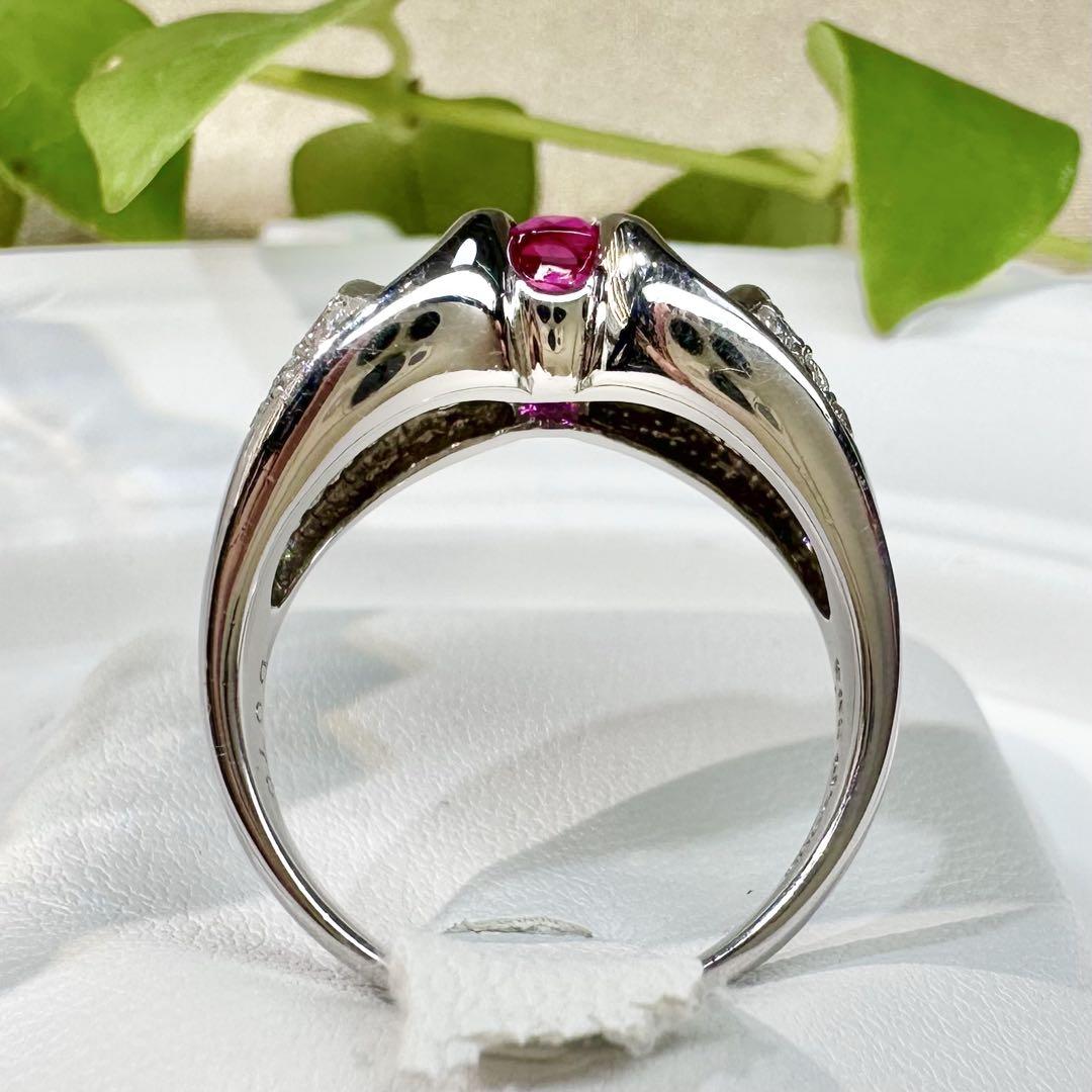 【美品】Pt900 ミャンマー産 ルビー 1.05ct ダイヤリングGIA付