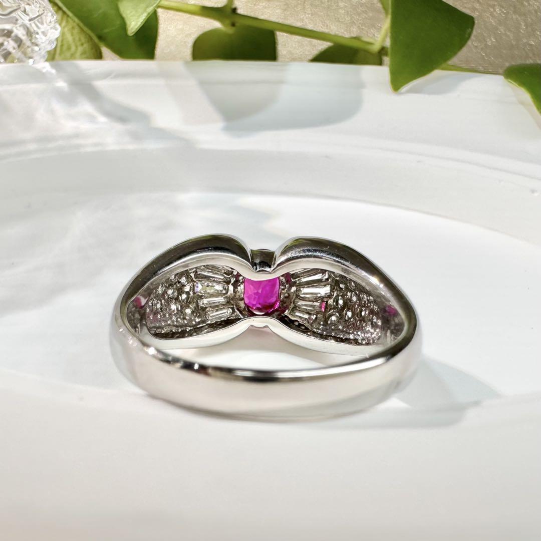 【美品】Pt900 ミャンマー産 ルビー 1.05ct ダイヤリングGIA付